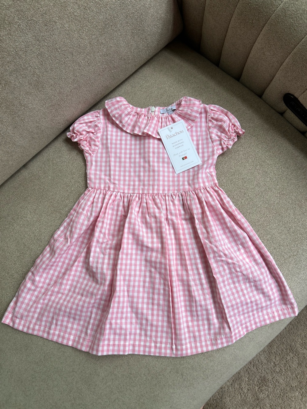 Patachou Pink Gingham Ruffle Collar Kids Girl Casual Dress 3Y